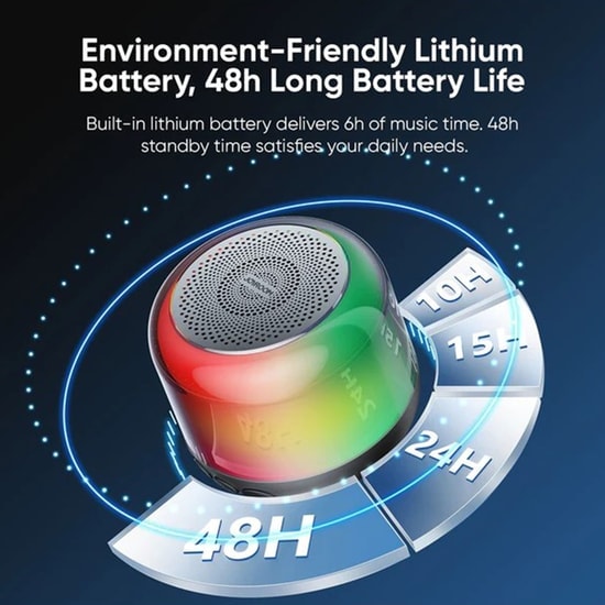 Joyroom JR-ML03 Işıklı Kablosuz Bluetooth Hoparlör (NT-96522) - Siyah, 5W Çıkış Gücü, 600mAh Batarya, 6 Saat Çalma