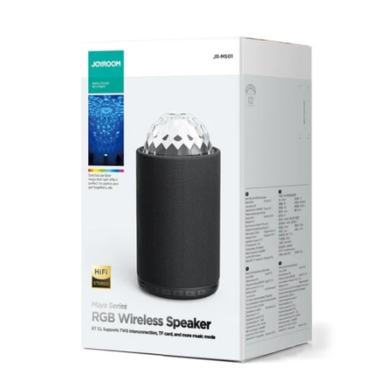 Joyroom JR-MS01 Maya Serisi Kablosuz Bluetooth Hoparlör (NT-102098) - Siyag, 8W Çıkış Gücü, 2200mAh Batarya, RGB LED 5.1