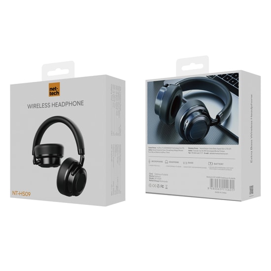 Nettech NT-HS09 Siyah Kulak Üstü Kablosuz Bluetooth Kulaklık - Yüksek Ses Kalitesi, Konforlu Tasarım - NT-HS09
