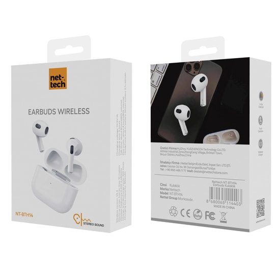 Nettech NT-BTH14 AirPods Pro Beyaz Bluetooth TWS Kulaklık - Mikrofonlu, Dinamik Sürücülü, Dokunmatik Kontrol