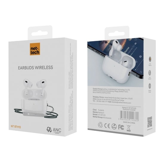 Nettech NT-BTH012 Spor TWS Kulak İçi Bluetooth Kulaklık (Beyaz) - Mikrofonlu, 95 dB, 5.0 Bluetooth, 10m Menzil