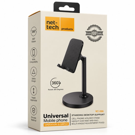 Nettech NT-006 Siyah Telefon Masaüstü Standı - Ayarlanabilir Açı, Kaymaz Taban ve Şık Tasarım - NT90061