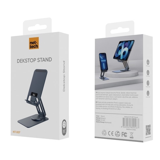 Nettech NT-007 Antrasit Telefon Standı (NT-100953) - Ev, Ofis ve Okul Kullanımı İçin, Dayanıklı Masaüstü Tutucu Aksesuar