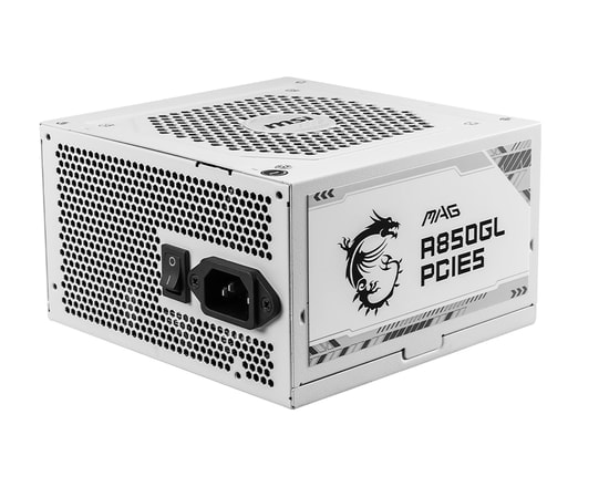 MSI MAG A850GL Beyaz 850W 80+ Gold Tam Modüler Güç Kaynağı - ATX 3.0, PCIe 5.0, 120mm Fan, Aktif PFC, Beyaz Tasarım