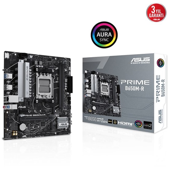 Asus Prime B650M-R AM5 DDR5 7200MHz Micro ATX Anakart: Ryzen 7000 Serisi, PCIe 4.0, Çift M.2, HDMI, 2.5G LAN, Aura RGB