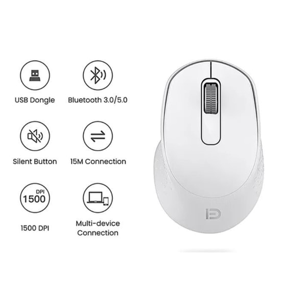 FD M701Y Bluetooth Beyaz Optik Mouse (NT-105022) - 2.4G & BT5.0 Dual Mode, Kablosuz, 1500 DPI, Ergonomik, Sessiz