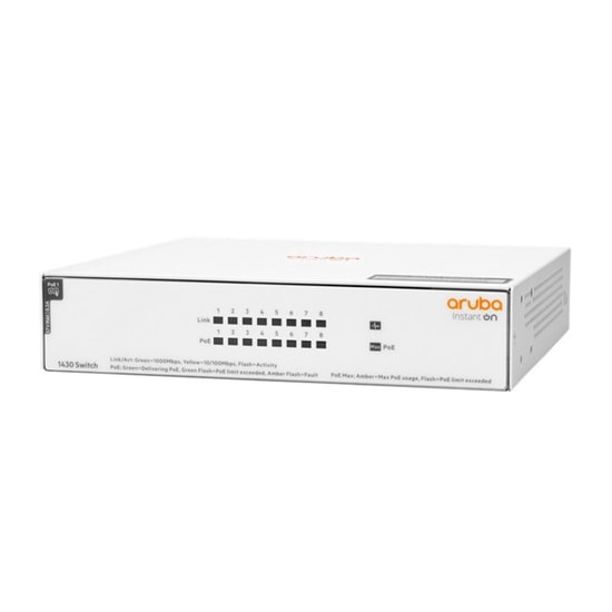 HPE Aruba Instant On 1430 (R8R46A) Switch - 8 Port Gigabit, 64W PoE, 8G, Yönetilebilir Akıllı Anahtar