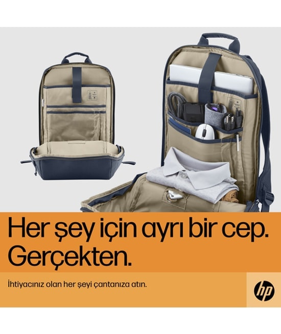 HP Travel 18 Litre 15.6 inç Dizüstü Bilgisayar Sırt Çantası (6B8U6AA) - Demir Grisi Renk, Suya Dayanıklı Tasarım