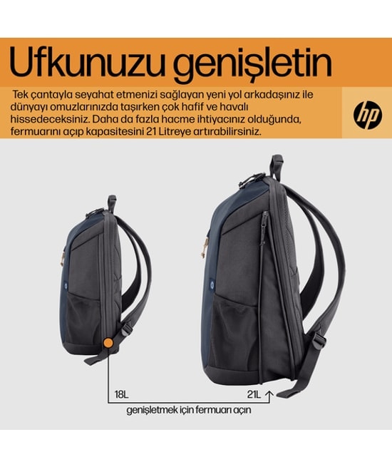 HP Travel 18 Litre 15.6 inç Dizüstü Bilgisayar Sırt Çantası (6B8U6AA) - Demir Grisi Renk, Suya Dayanıklı Tasarım