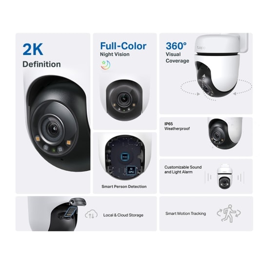 TP-Link Tapo C510W 3MP 2K Dış Ortam Pan/Tilt Güvenlik Kamerası - 30m Tam Renkli IR, IP65, 360 İzleme, Akıllı Algılama