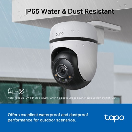 TP-Link Tapo C510W 3MP 2K Dış Ortam Pan/Tilt Güvenlik Kamerası - 30m Tam Renkli IR, IP65, 360 İzleme, Akıllı Algılama