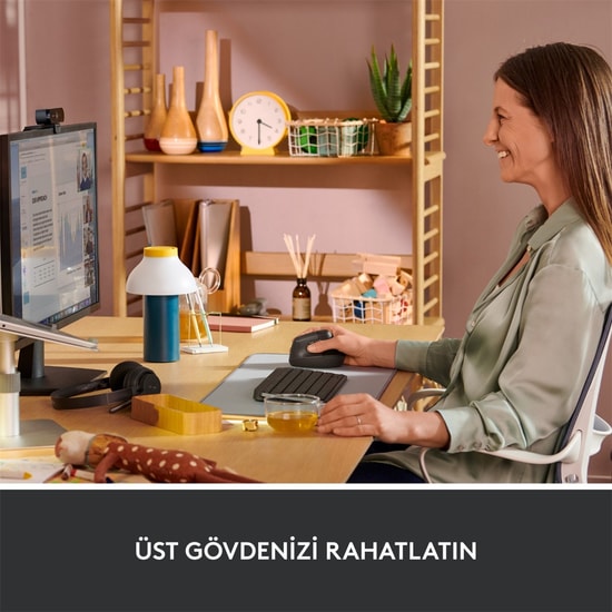 Logitech Lift Grafit Kablosuz Ergonomik Dikey Optik Mouse (910-006473) - 4000 DPI, Bilek Desteği, Konforlu Tasarım
