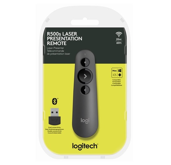 Logitech R500S Kablosuz Lazer Sunum Kumandası (910-005843) - Wi-Fi 2.4 GHz + Bluetooth, Kırmızı Lazer, Pilli, 20m Menzil