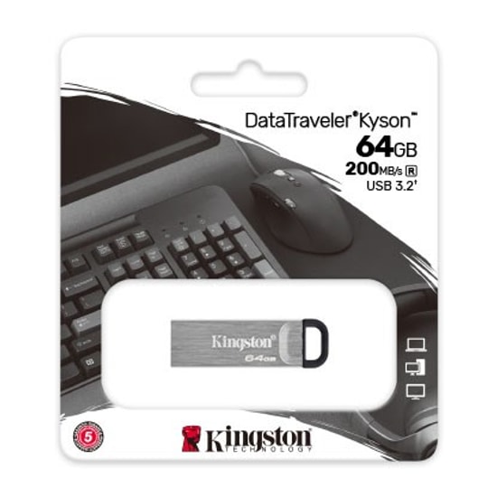 Kingston DataTraveler Kyson 64GB USB 3.2 Gen 1 Metal Gri Flash Bellek (DTKN64GB) - 200MB/s Okuma, Şık Tasarım