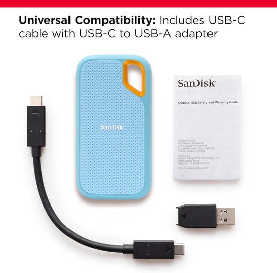 Sandisk Extreme 4TB Usb3.2 Taşınabilir SSD 1050MBs Okuma 1000MBs Yazma Açık Mavi SDSSDE61-4T00-G25B Güvenilir Performans
