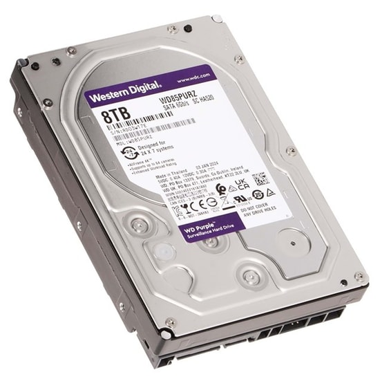 WD Purple 8TB Surveillance Güvenlik Hard Diski (WD85PURZ) - 256MB Cache, 7/24 Kayıt, RAID, SATA 3, NVR Uyumlu