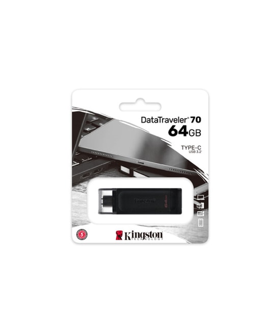 Kingston DataTraveler 70 64GB USB 3.2 Gen 1 Type-C Siyah Flash Bellek (DT70/64GB) - Taşınabilir, Hızlı Veri Aktarımı