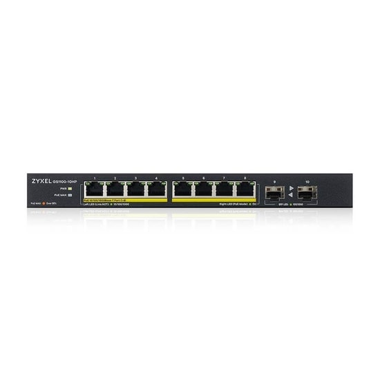 Zyxel GS1100-10HP 8 Port Gigabit Yönetilemez PoE Switch - 10 Port, 130W Güç, 2 Adet SFP Port, Metal Kasa