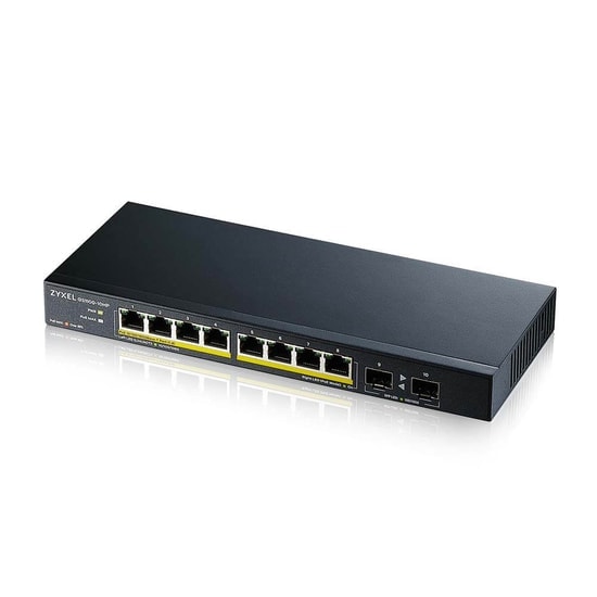 Zyxel GS1100-10HP 8 Port Gigabit Yönetilemez PoE Switch - 10 Port, 130W Güç, 2 Adet SFP Port, Metal Kasa