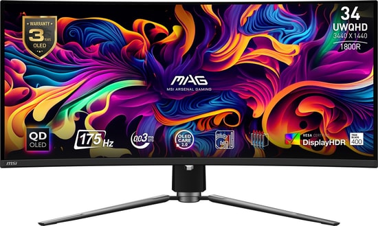 Msi 34 Mag 341cqp Qd-Oled 3440x1440 (Uwqhd) 219 Curve 1800r Qd-Oled 175hz 0.03ms Adaptive-Sync Gaming Monitor