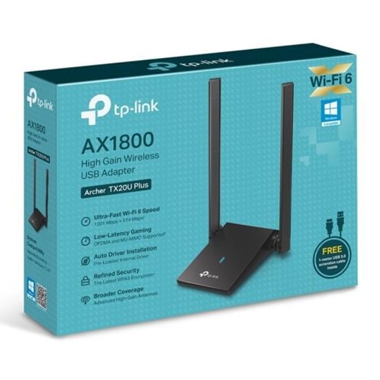 TP-Link Archer TX20U Plus AX1800 Wi-Fi 6 USB Adaptör - Çift Harici Anten, USB 3.2 Gen 1, MU-MIMO, Dual Band
