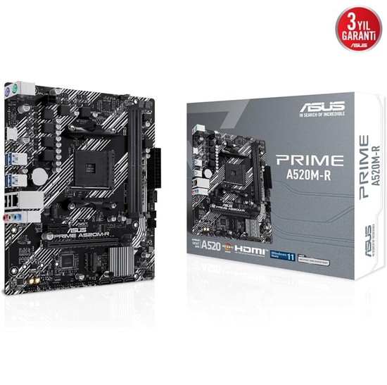 Asus Prime A520M-R Anakart: AMD Ryzen AM4, DDR4 5100MHz OC, M.2, HDMI 2.1, USB 3.2, PCIe Gen3x4, Micro ATX