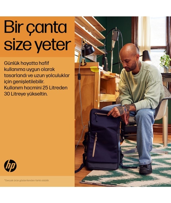 HP 6B8U4AA Travel 15.6 inç 25 Litre Laptop Sırt Çantası - Demir Grisi, Suya Dayanıklı Tasarım, Geniş İç Hacim