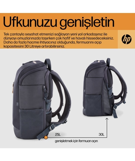 HP 6B8U4AA Travel 15.6 inç 25 Litre Laptop Sırt Çantası - Demir Grisi, Suya Dayanıklı Tasarım, Geniş İç Hacim