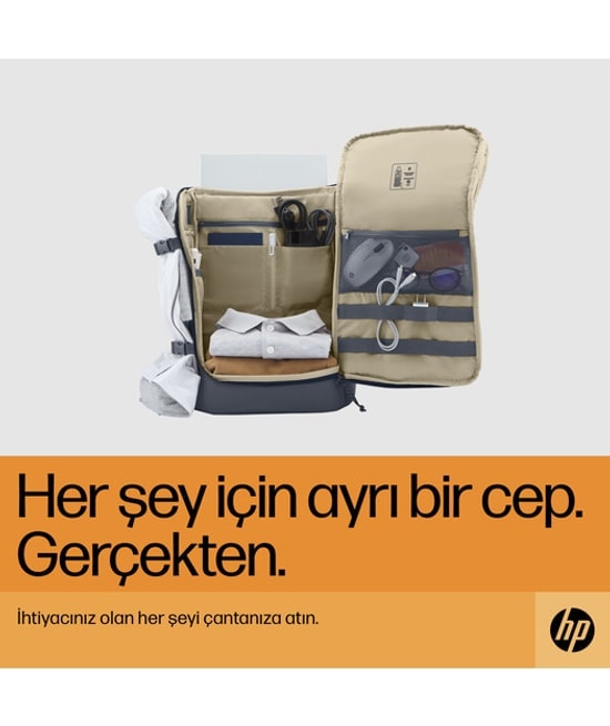 HP 6B8U4AA Travel 15.6 inç 25 Litre Laptop Sırt Çantası - Demir Grisi, Suya Dayanıklı Tasarım, Geniş İç Hacim
