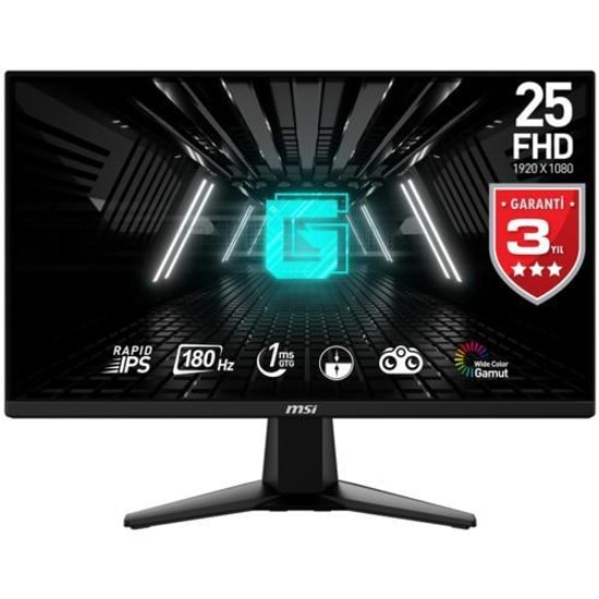 MSI 24.5 G255F Rapid IPS 1920x1080 (FHD) 16:9 180Hz 1ms FreeSync Gaming Oyuncu Monitörü - HDMI, DisplayPort, HDR