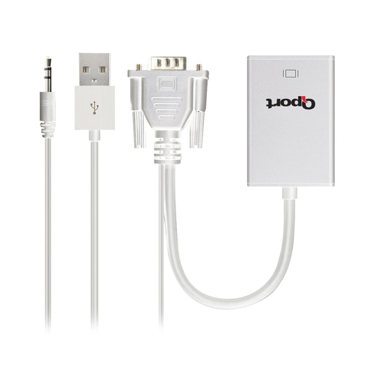 Qport Q-VH VGA to HDMI Çevirici Dönüştürücü + Ses Kablosu - Full HD Görüntü Aktarımı, Kompakt Tasarım, VGA+, HDMI-