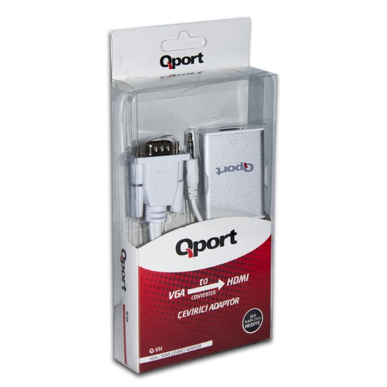 Qport Q-VH VGA to HDMI Çevirici Dönüştürücü + Ses Kablosu - Full HD Görüntü Aktarımı, Kompakt Tasarım, VGA+, HDMI-
