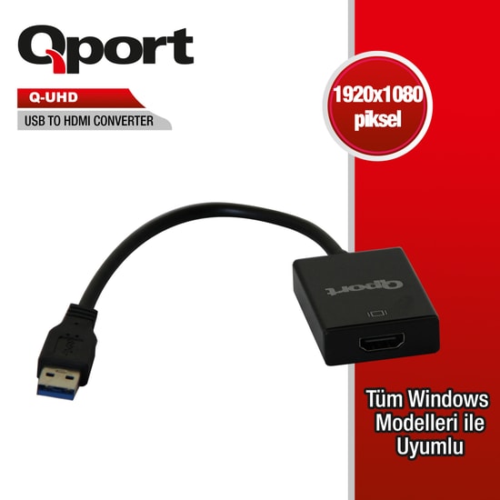 Qport Q-UHD USB 3.0 to HDMI Dönüştürücü Çevirici Adaptör - Yüksek Hızlı Full HD Görüntü Aktarımı, USB 3.0 Bağlantı