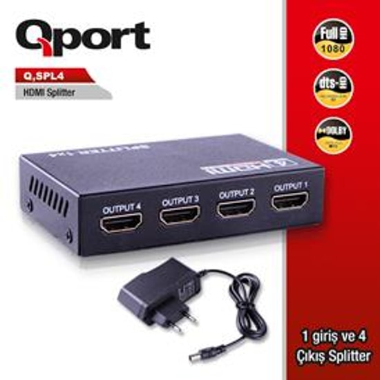 Qport Q-SPL4 Full HD 1 Giriş 4 Çıkışlı HDMI Splitter (Sinyal Çoğaltıcı) - 1080p Destekli Görüntü Dağıtıcı Adaptör