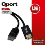 Qport Q-DPH DisplayPort to HDMI 1.8m Kablo - 4K Çözünürlük Desteği, Altın Kaplama Konnektör, Görüntü Dönüştürücü Adaptör