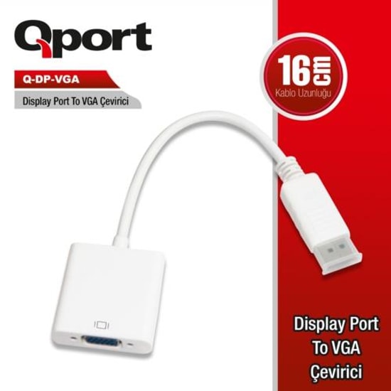 QPORT Q-DP-VGA Display Port to VGA Dönüştürücü Adaptör 1080p - 16cm Kablo, Yüksek Çözünürlüklü Görüntü Aktarımı