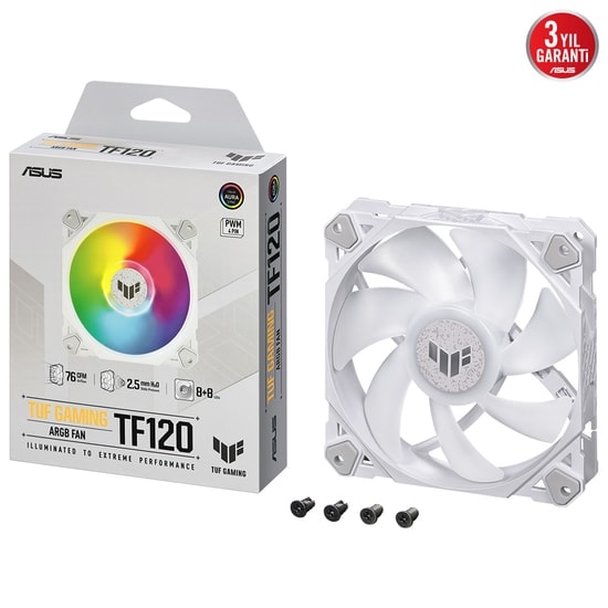 Asus TUF Gaming TF120 Beyaz ARGB 120mm Kasa Fanı (TF120 GAMING BEYAZ) - 29 dB, 12 cm, 4 Pin, Adreslenebilir RGB