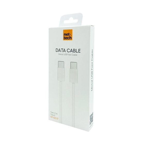 Nettech NT-DC17 60W 100cm Type-C to Type-C İp Örgü Şarj ve Data Kablosu (Beyaz) - Hızlı Şarj ve Veri Aktarımı