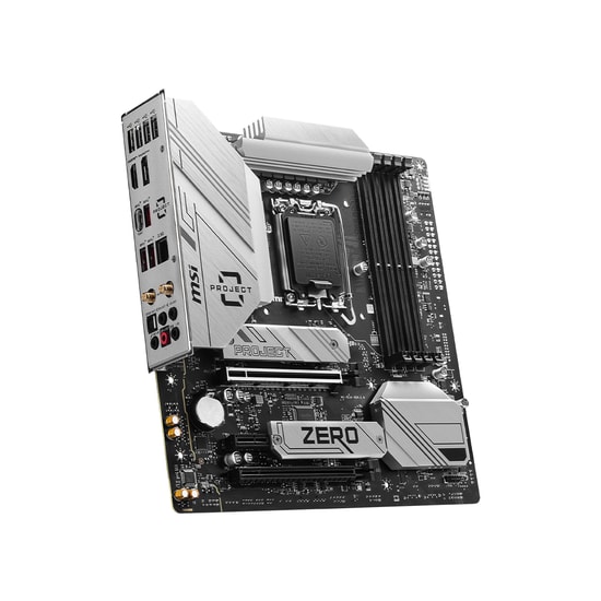 MSI B760M Project Zero Anakart - LGA 1700, DDR5 7800MHz(OC), PCIe 5.0, M.2, USB 3.2, HDMI, DP, WiFi 6E, 2.5G LAN, mATX