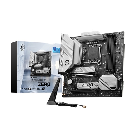 MSI B760M Project Zero Anakart - LGA 1700, DDR5 7800MHz(OC), PCIe 5.0, M.2, USB 3.2, HDMI, DP, WiFi 6E, 2.5G LAN, mATX