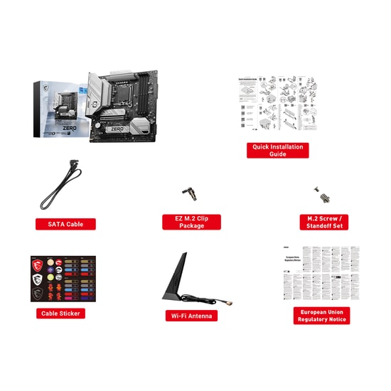 MSI B760M Project Zero Anakart - LGA 1700, DDR5 7800MHz(OC), PCIe 5.0, M.2, USB 3.2, HDMI, DP, WiFi 6E, 2.5G LAN, mATX