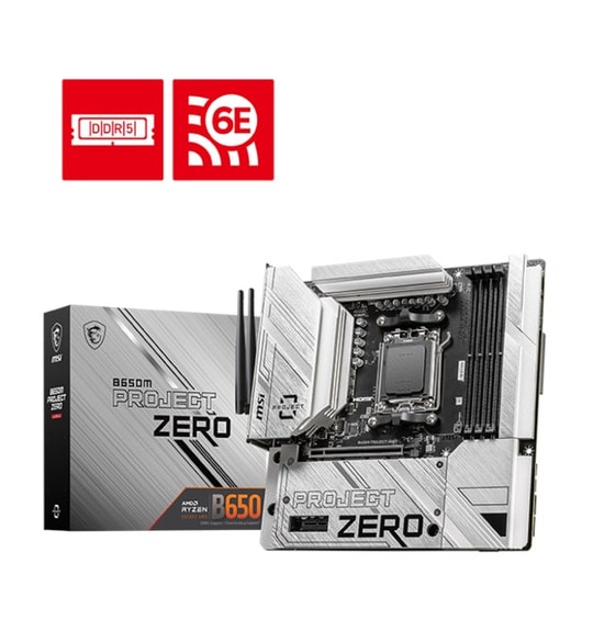 MSI B650M Project Zero Anakart - AM5, DDR5 7600MHz(OC), M.2, HDMI 2.1, DP 1.4, WiFi 6E, 2.5G LAN, BT 5.3, USB-C, mATX