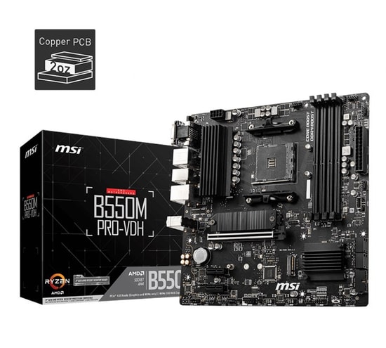 MSI B550M PRO-VDH Anakart: AM4, Ryzen, DDR4 4400MHz OC, M.2, HDMI/DP, VGA, AMD B550, BIOS Flashback Özellikli, Micro ATX