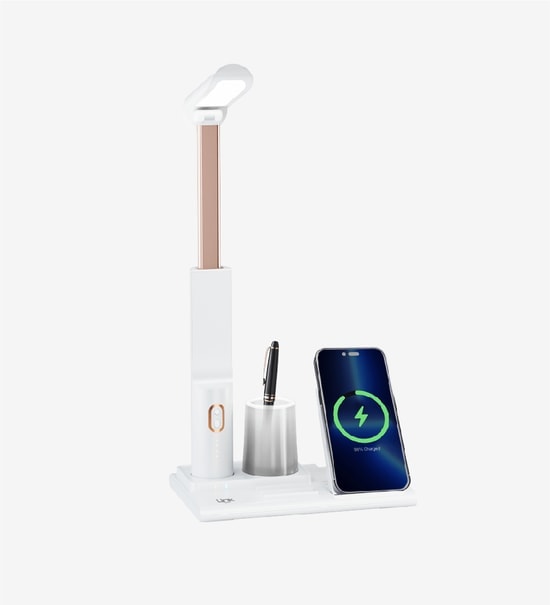LinkTech LPW-W799 Beyaz 3'ü 1 Arada Masaüstü Wireless Şarj Aleti - 15W Hızlı Şarj, USB Type-C, Telefon Tutucu