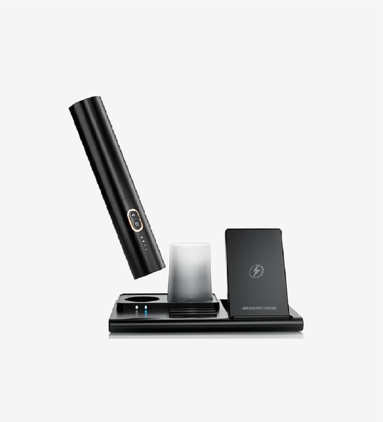 LinkTech LPW-W799 Siyah 3'ü 1 Arada Masaüstü Wireless Şarj Aleti - 15W Hızlı Şarj, USB Type-C, Telefon Tutucu
