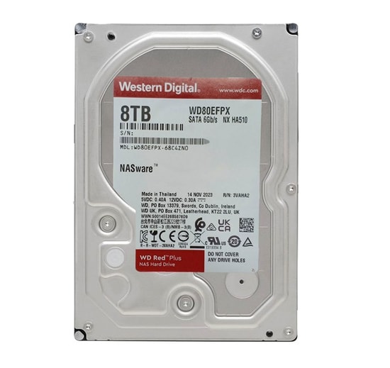 WD Red Plus 8TB Intellipower NAS Hard Disk (WD80EFPX) - 3.5" 5640RPM, 256MB Cache, 6GB/s, 7/24 Kullanım, SATA 3.0 HDD