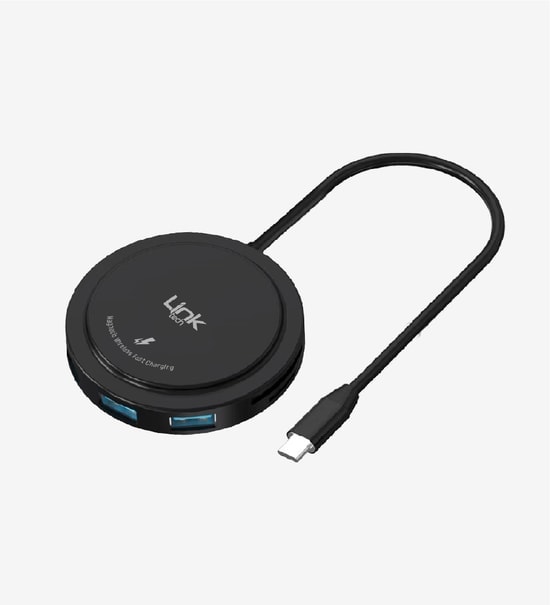 LinkTech A200 Premium 7in1 Kablosuz Şarj Pedi USB-C Hub ve Kart Okuyucu (LPA-A200) - 100W PD, 15W Hızlı Şarj Desteği