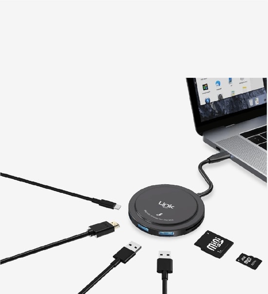 LinkTech A200 Premium 7in1 Kablosuz Şarj Pedi USB-C Hub ve Kart Okuyucu (LPA-A200) - 100W PD, 15W Hızlı Şarj Desteği
