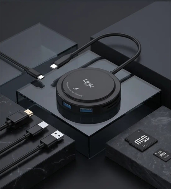 LinkTech A200 Premium 7in1 Kablosuz Şarj Pedi USB-C Hub ve Kart Okuyucu (LPA-A200) - 100W PD, 15W Hızlı Şarj Desteği