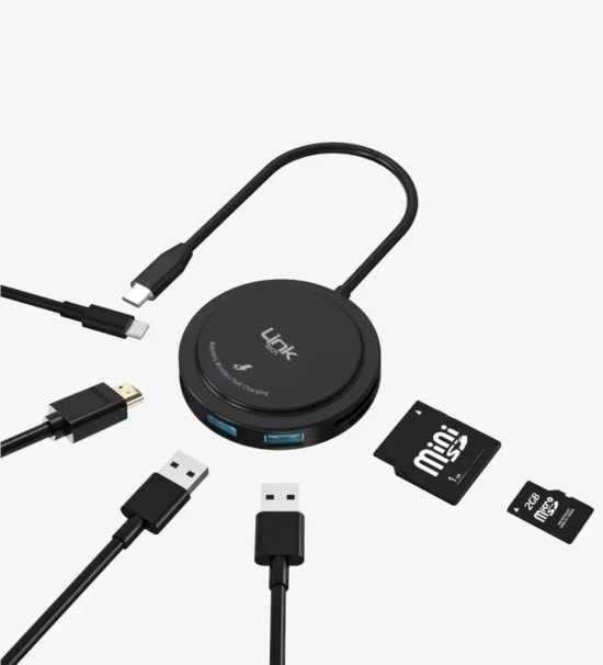LinkTech A200 Premium 7in1 Kablosuz Şarj Pedi USB-C Hub ve Kart Okuyucu (LPA-A200) - 100W PD, 15W Hızlı Şarj Desteği